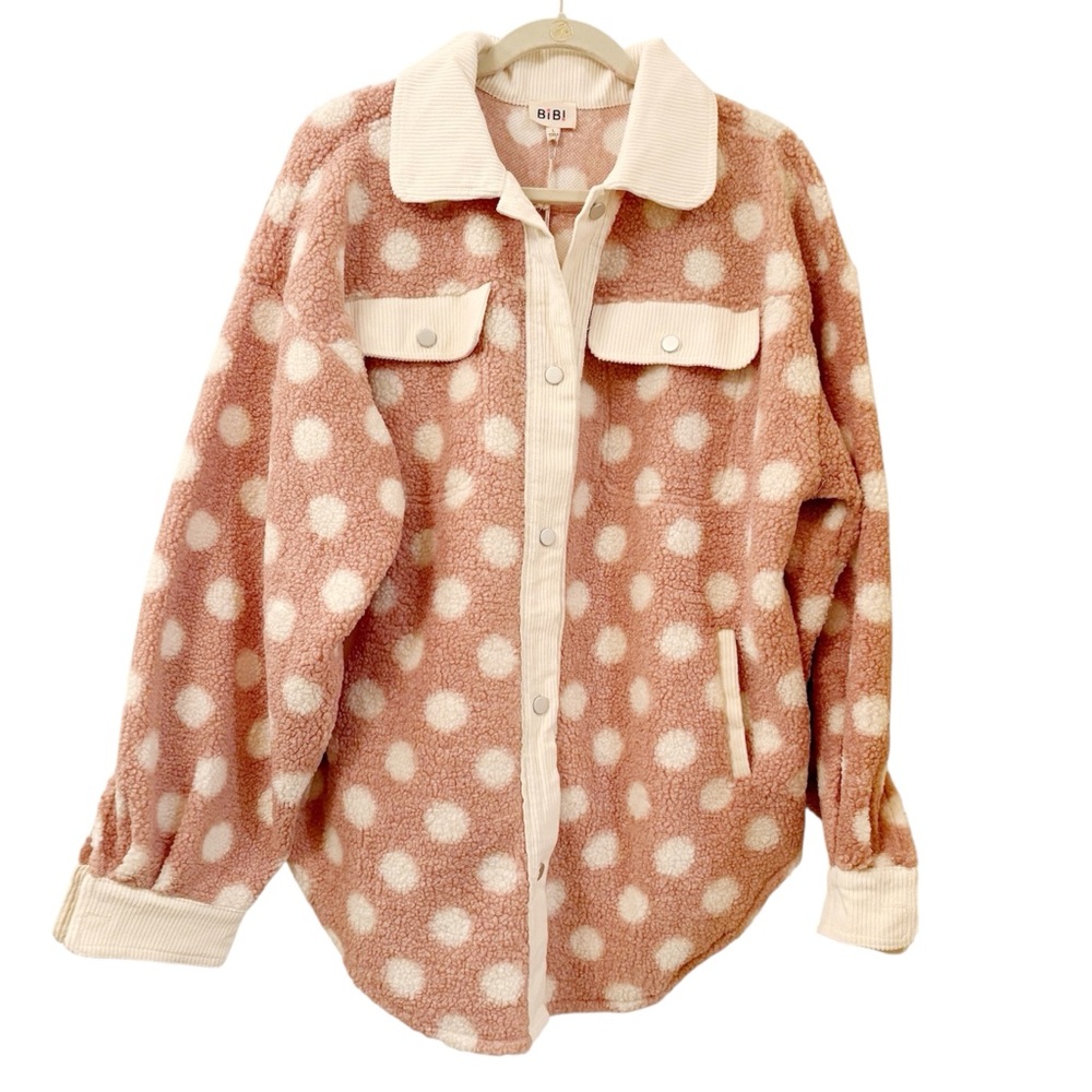 BiBi Pink and White Polka Dot Teddy Jacket Size Large